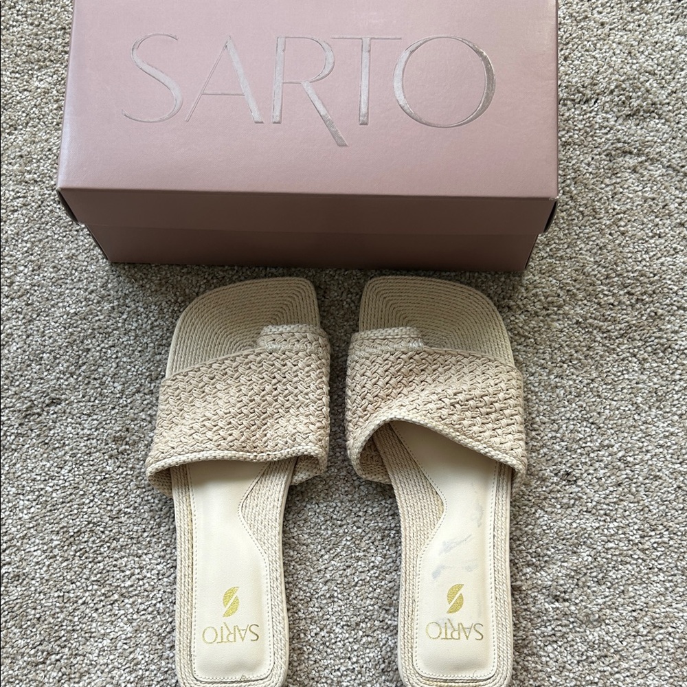 Women's Tan Woven Slide Sandals